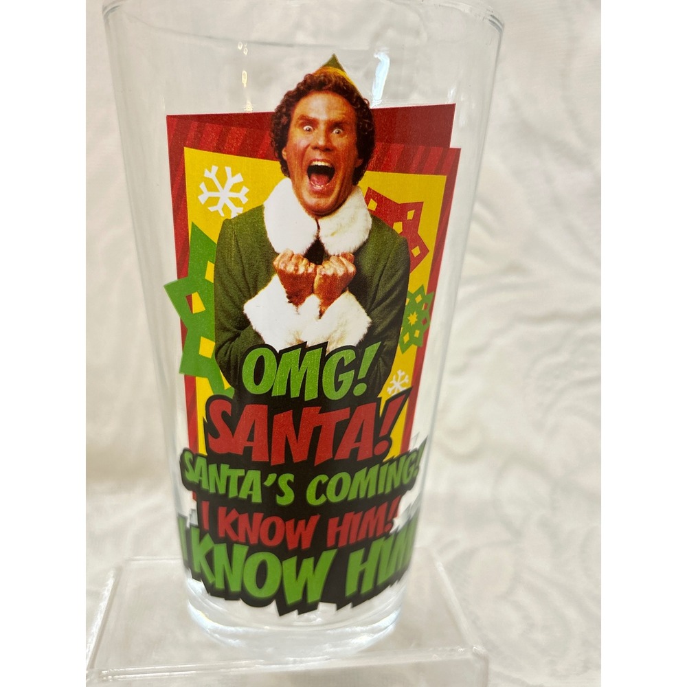 Elf Movie OMG Santa!‎ Coming! I Know Him! 16oz Glass Pint Cup Silver Buffalo